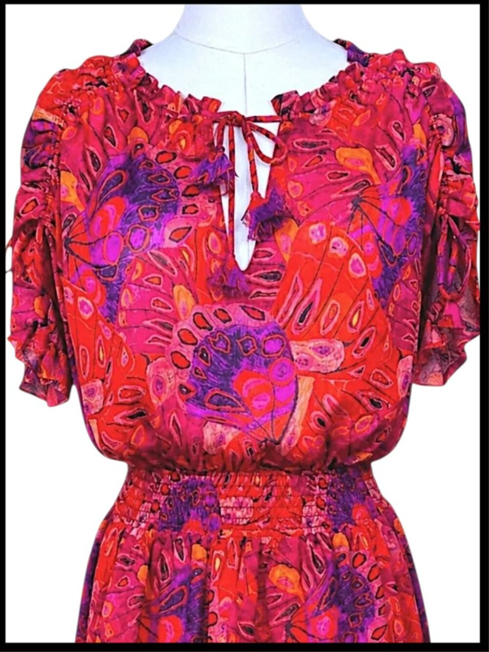MISA Los Angeles Dominique Mini Dress Red Pink Smocked Ruffle XL - Picture 3 of 9